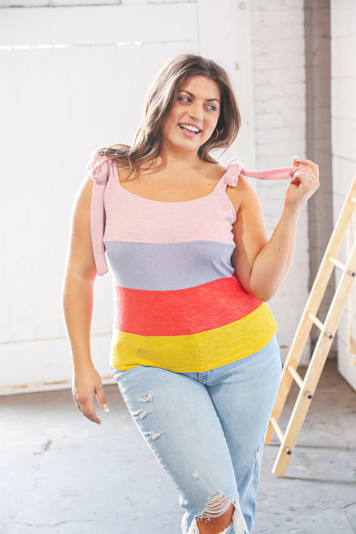 Tie Shoulder Waffle Knit Tank