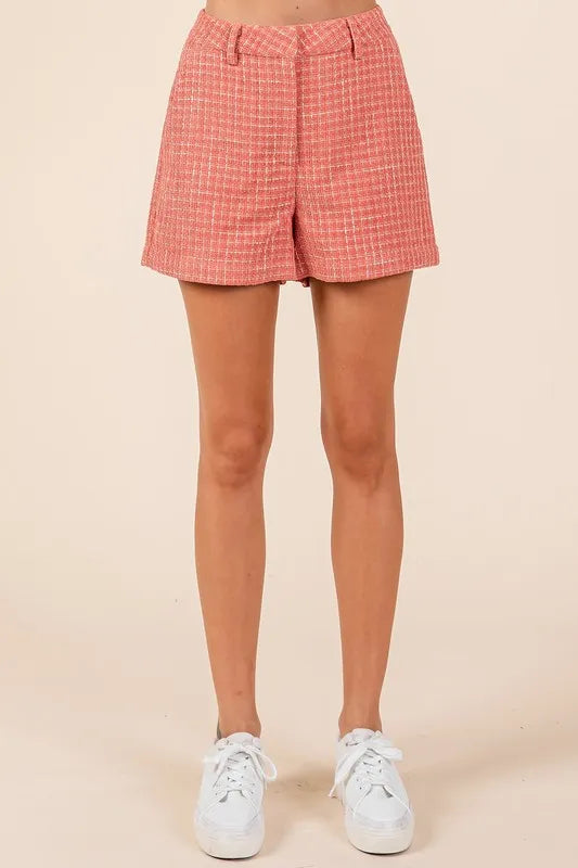 Tweed classic shorts by Mittoshop with side pockets, featuring a stylish textured fabric and tailored fit.