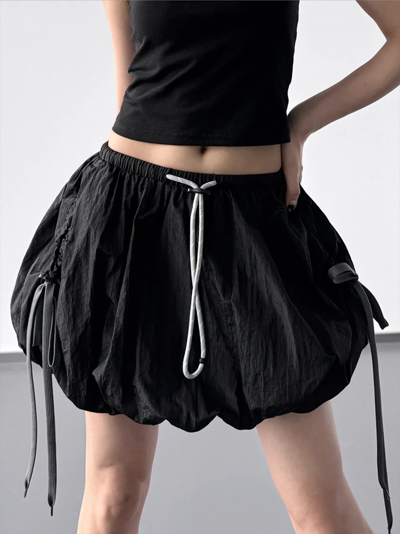 Light beige bubble drawstring casual shorts from Trendsi with a relaxed fit and comfortable waistband.