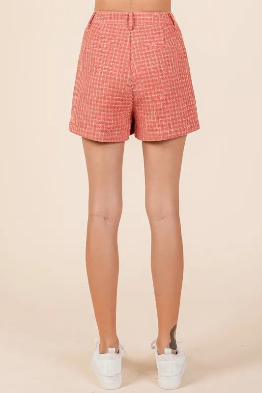 Tweed classic shorts by Mittoshop with side pockets, featuring a textured tweed fabric and a stylish, tailored fit.