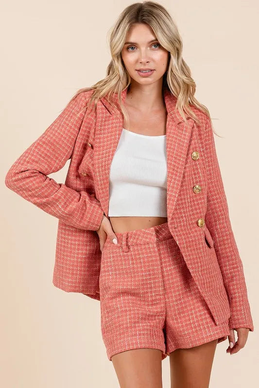 Tweed classic shorts by Mittoshop with side pockets, featuring a textured tweed fabric and a stylish, casual fit.