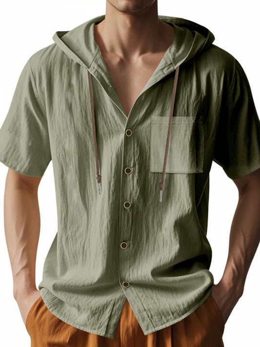Plus size men's casual hooded short-sleeve shirt by Trendsi, featuring a comfortable fit and relaxed style in a full size.