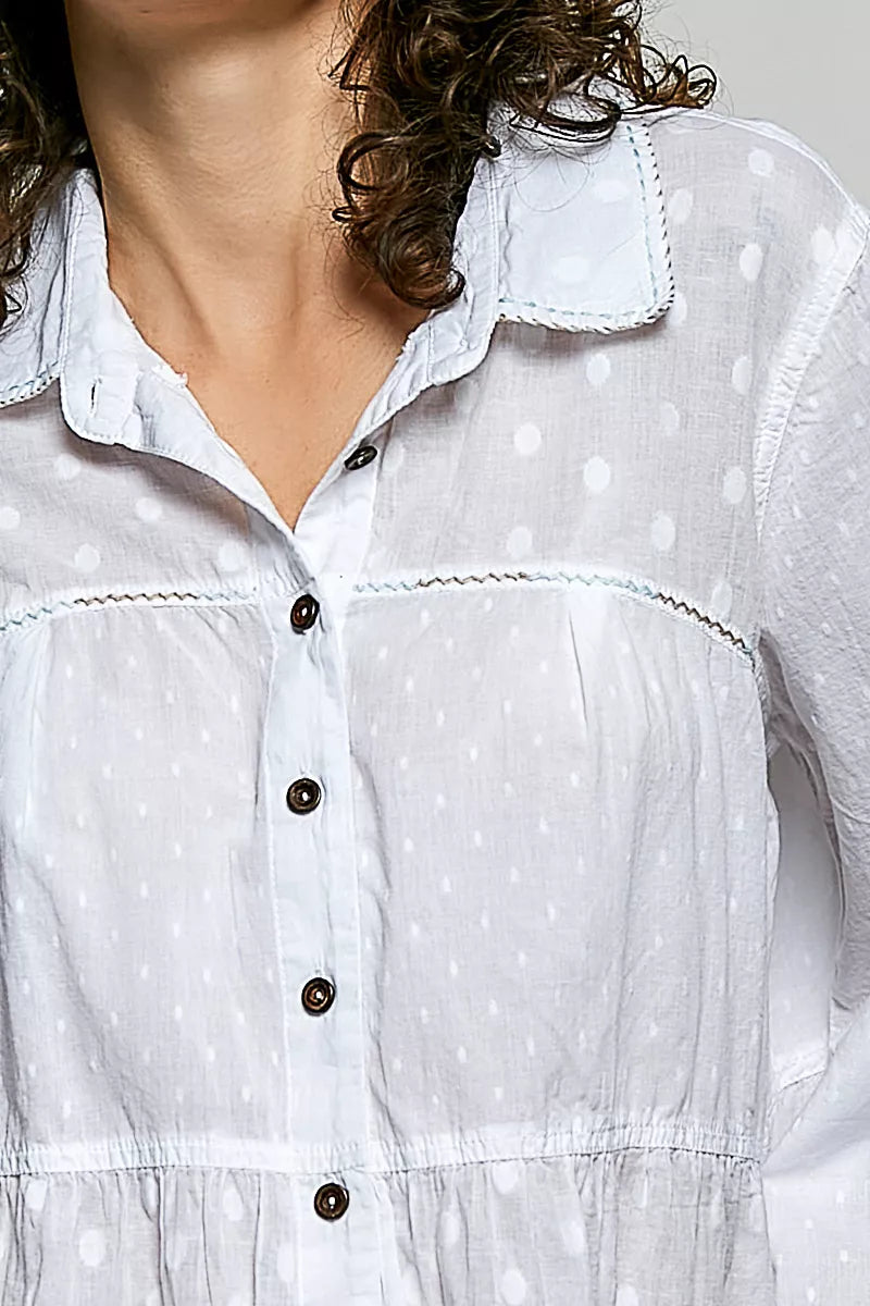 Trendsi POL tonal dot weave textured button-front shirt with a stylish pattern and classic collar, displayed on a neutral background.