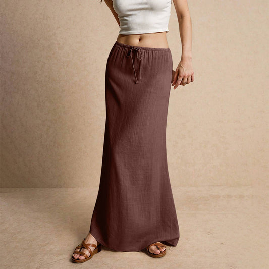 Solid drawstring waist maxi skirt