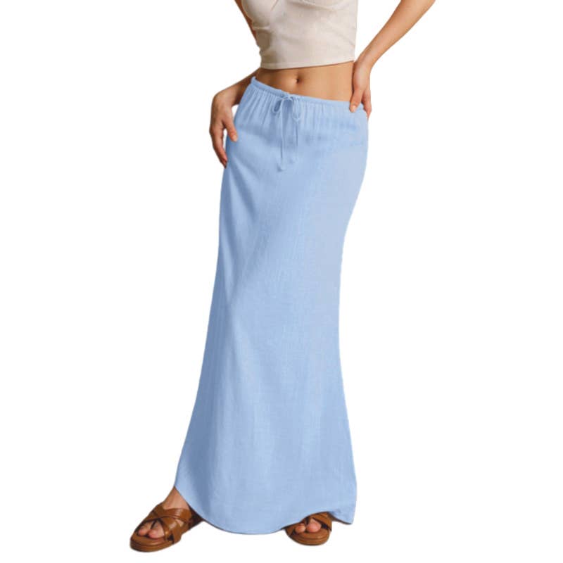 Solid drawstring waist maxi skirt