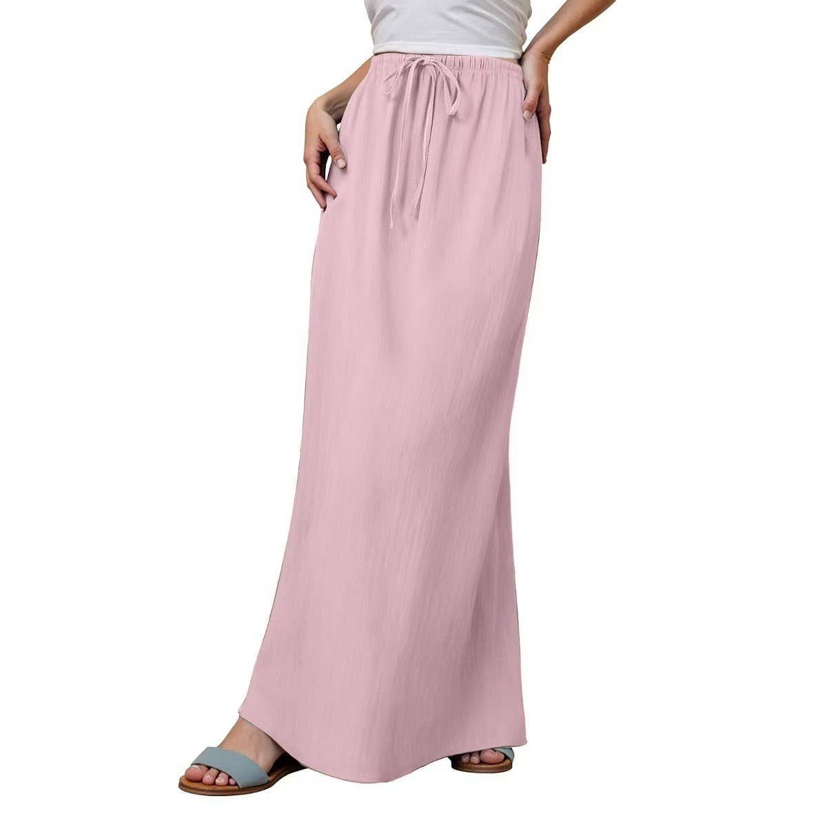 Solid drawstring waist maxi skirt