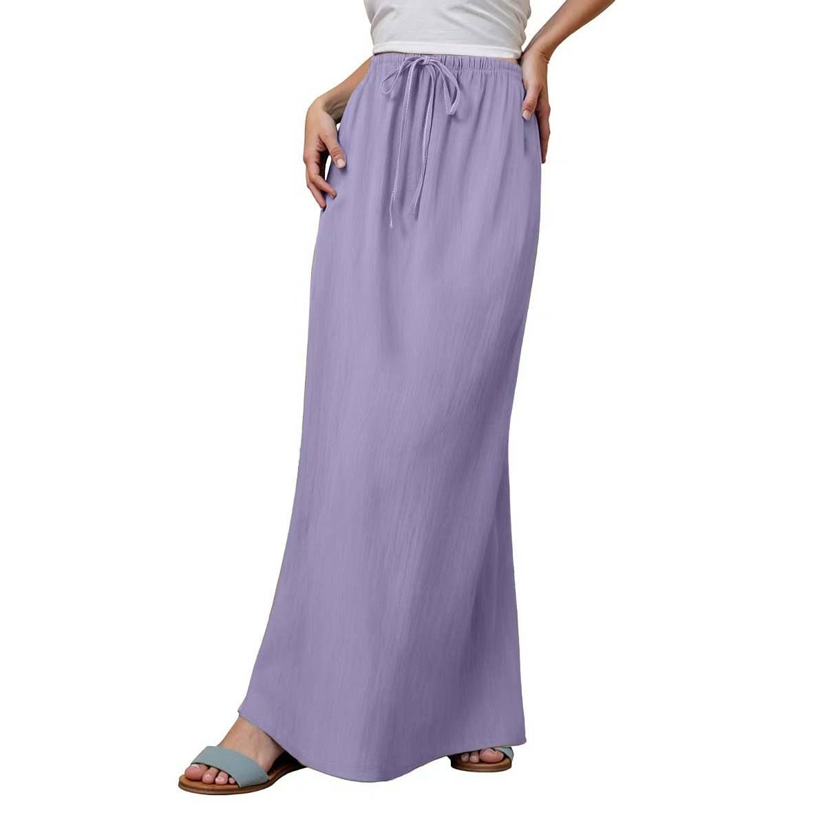 Solid drawstring waist maxi skirt