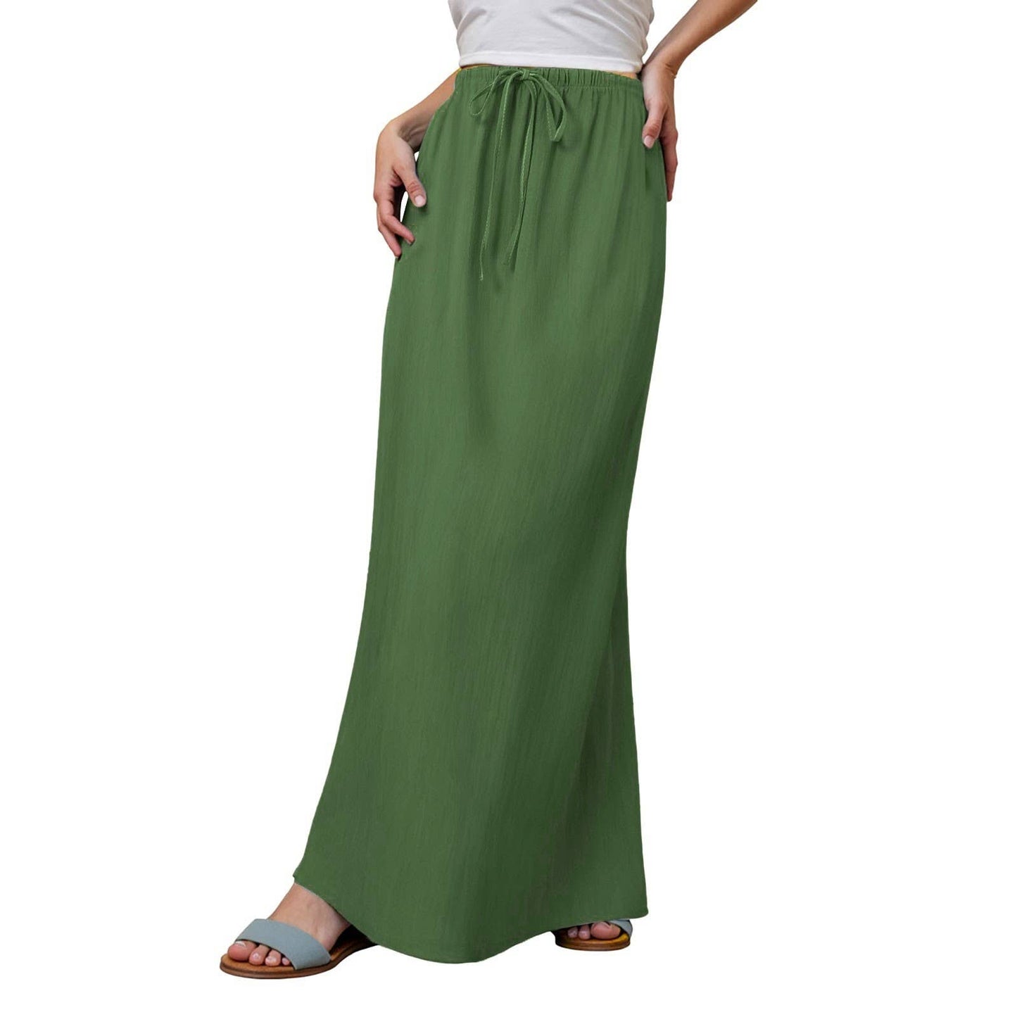 Solid drawstring waist maxi skirt