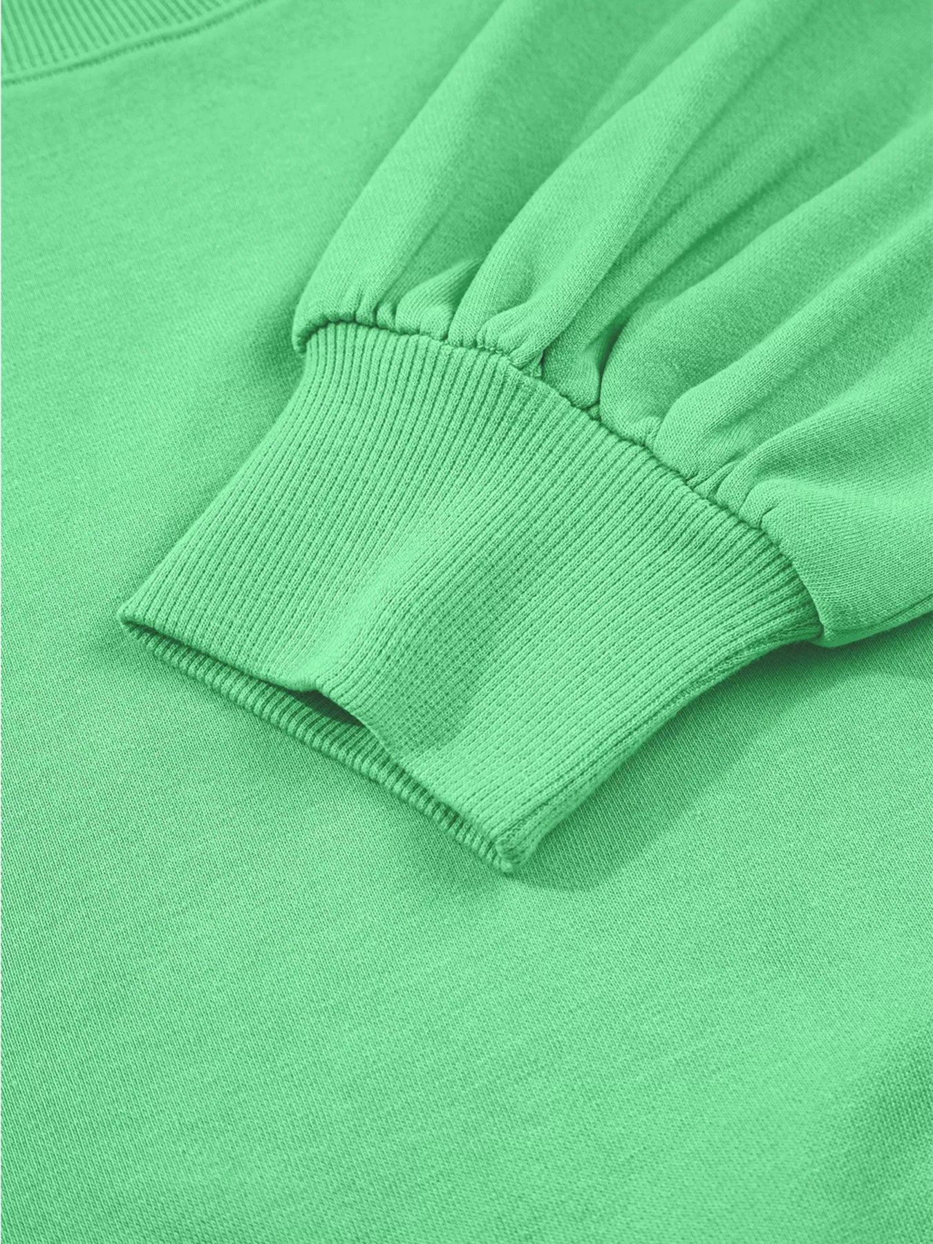 Green drop shoulder puff sleeve crop top and drawstring wide-leg pants set by Trendsi, casual chic fashion ensemble.
