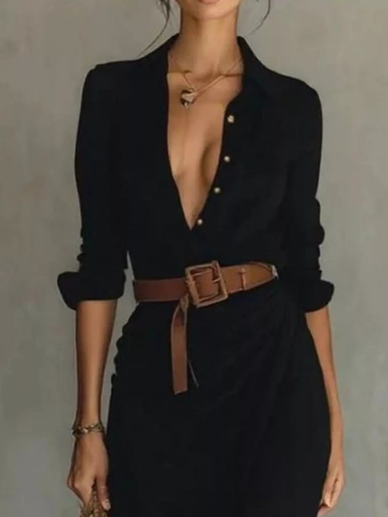 Khaki plus size full-length ruched long sleeve maxi dress by Trendsi, stylish and comfortable for casual or evening wear.