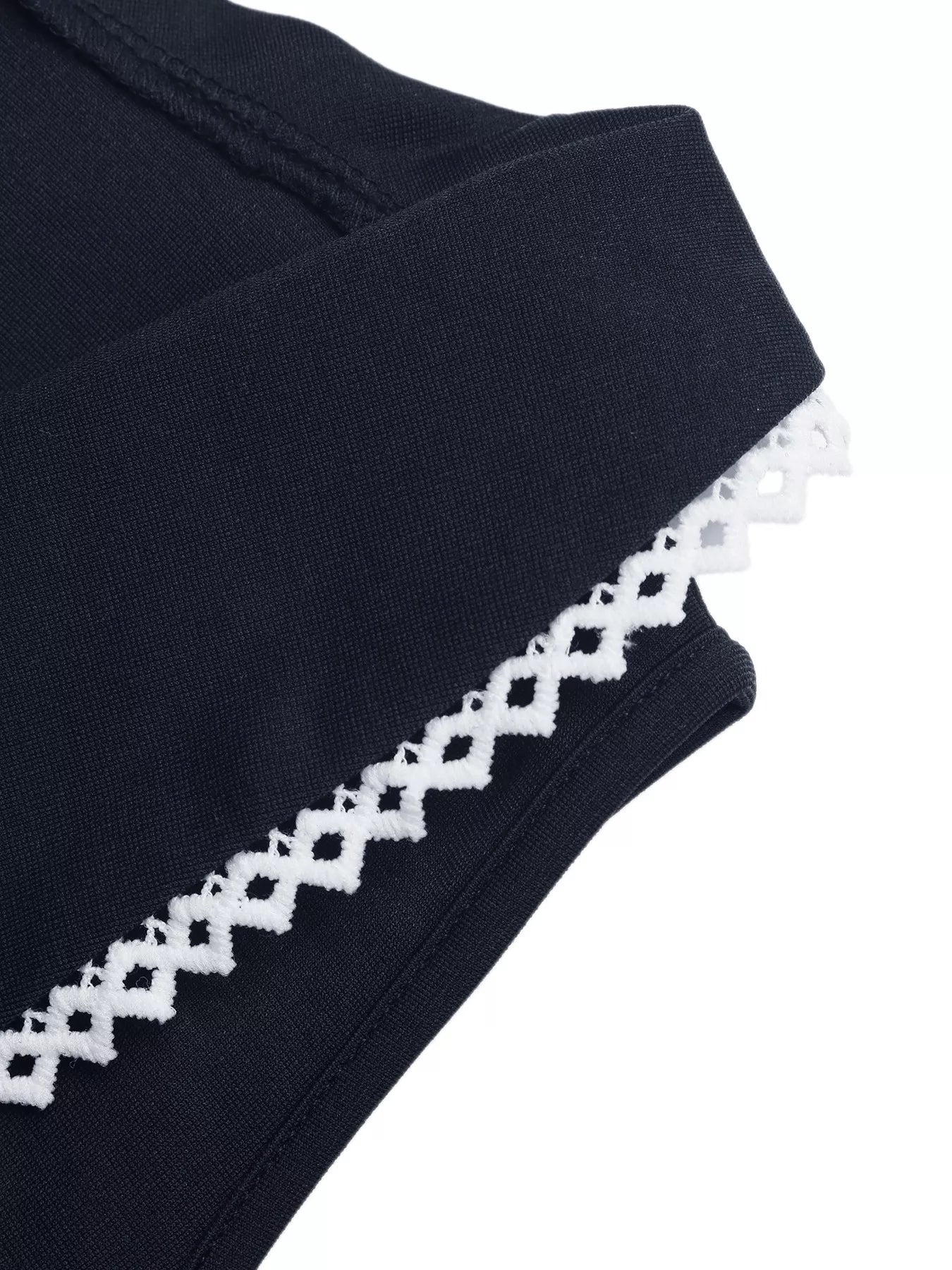 Navy blue lace trim tie-front vest from Trendsi, featuring a sleeveless design and front tie closure.