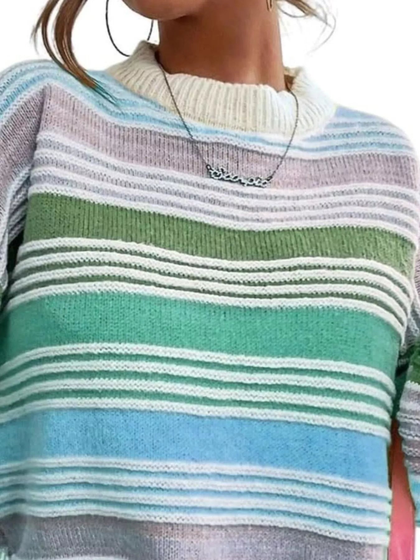 Yellow rainbow striped oversized sweater with drop shoulder design, casual fit, made by Trendsi.